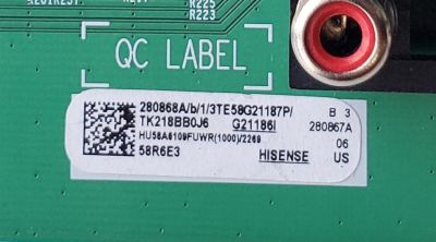 KIT DE TARJETAS PARA TV HISENSE / MAIN FUENTE 280868A / RSAG7.820.9221/ROH / 280867 / T-CON 8T03D25442CHT / DCBDM-X296C_03 / 22122800800022 / PANEL HD580X1U91-L1/S0/GM/CKD3A/ROH/1 / MODELO 58R6E3 - Imagen 2